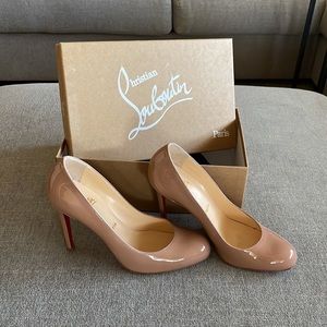 Nude Christian Louboutin patent simple pump 100